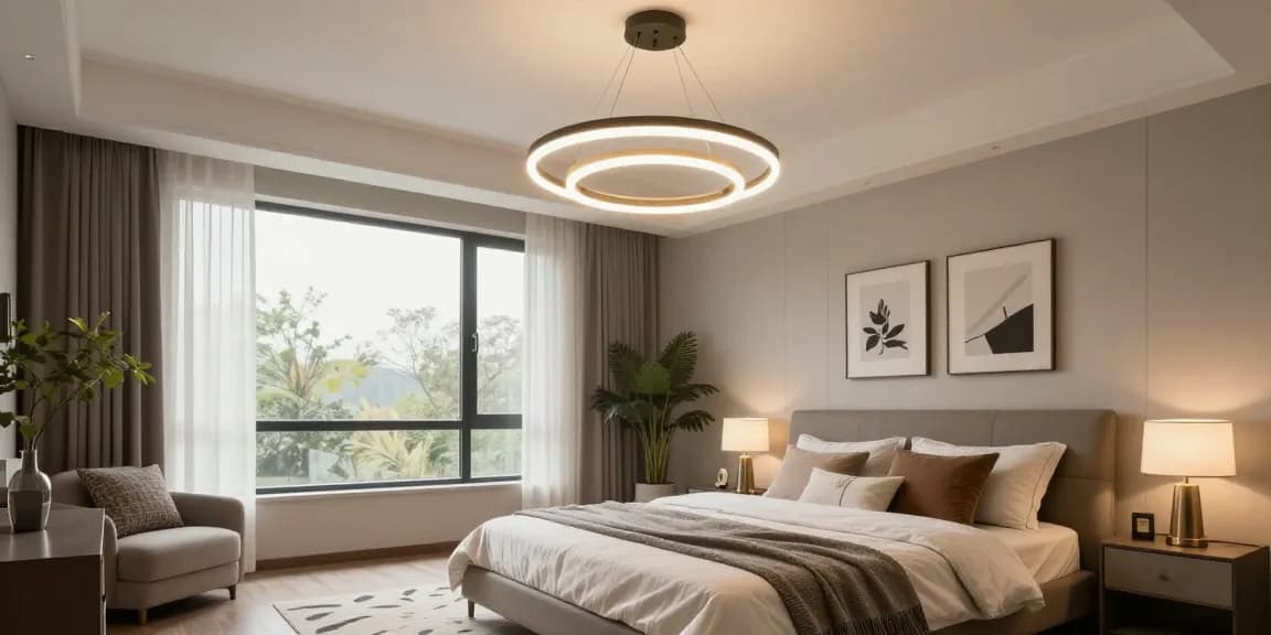Candelabru pentru dormitor elegant iluminând o cameră modernă și primitoare