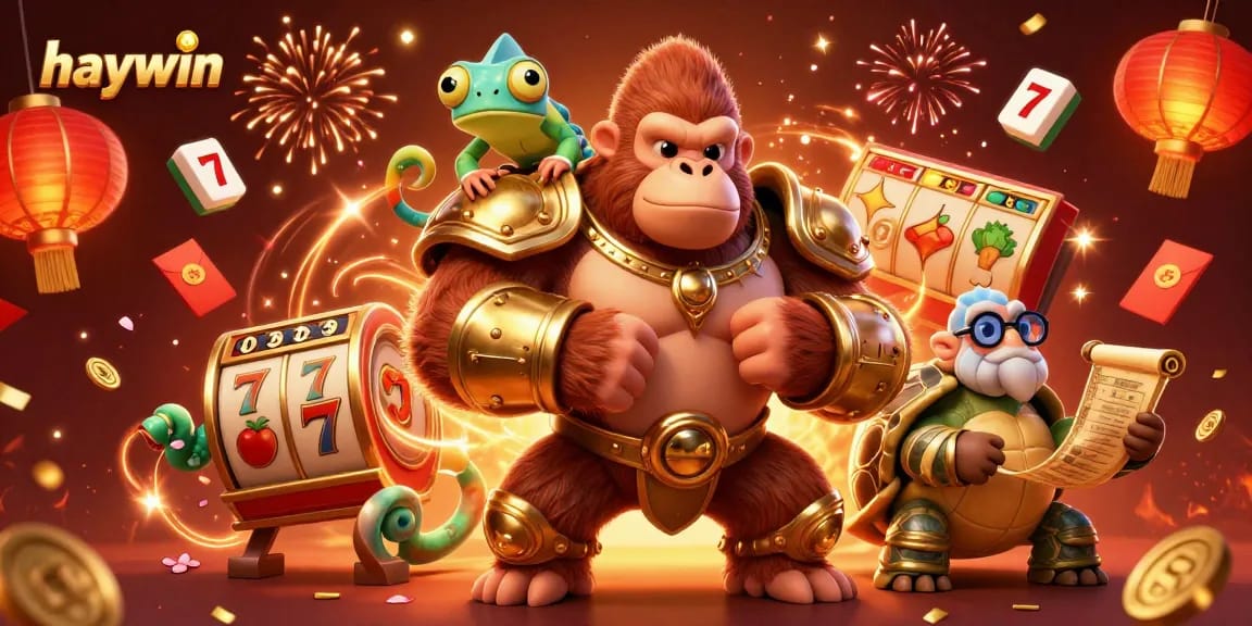 Experience the excitement of haywin with vibrant 3D characters celebrating while winning at a dynamic casino.