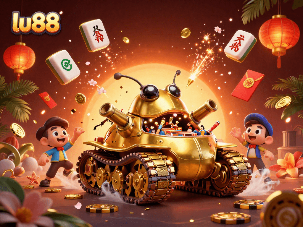 Experience thrilling gameplay at lu88 with a vibrant casino scene bursting with animated elements.