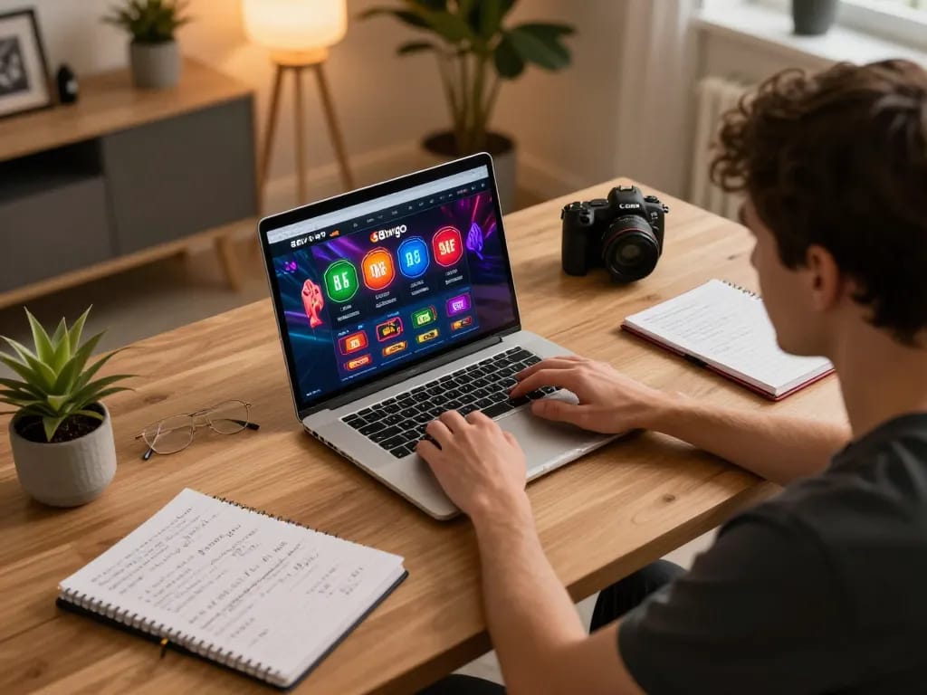 Engaged player strategy on 88vvgo online casino interface in modern home setting