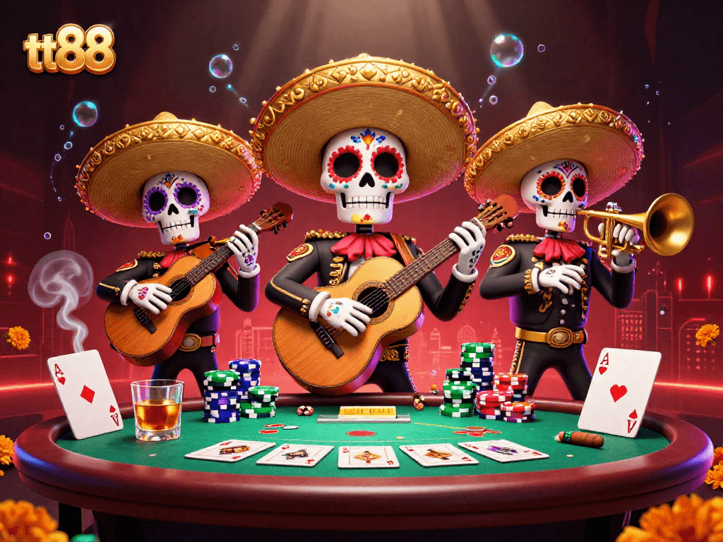 Experience thrilling gameplay at tt88 with a vibrant mariachi scene enriched by poker elements.