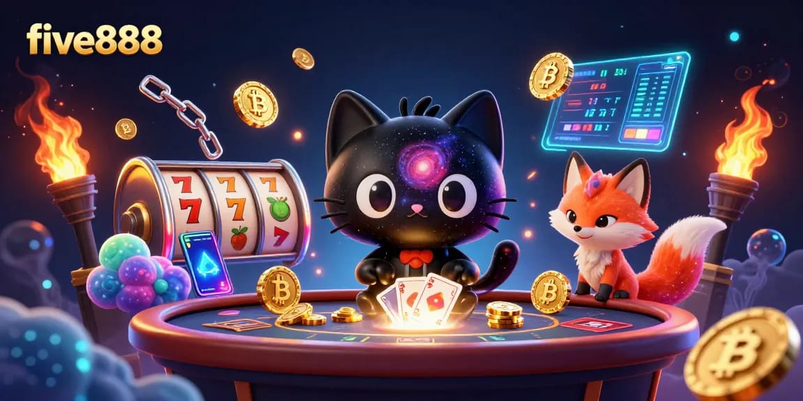 Engage with five888's thrilling cosmic casino experience featuring unique characters and vibrant elements.