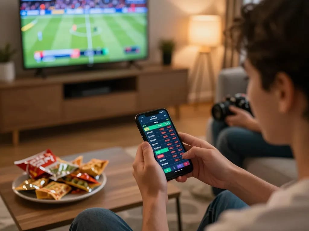 Engaging in live sports betting on dagago with smartphone, showcasing competitive odds and thrilling atmosphere.