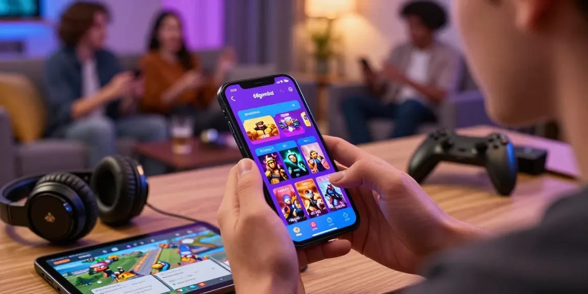 Engaging gaming atmosphere featuring 68gamebai app on smartphone, highlighting excitement and modern interface.