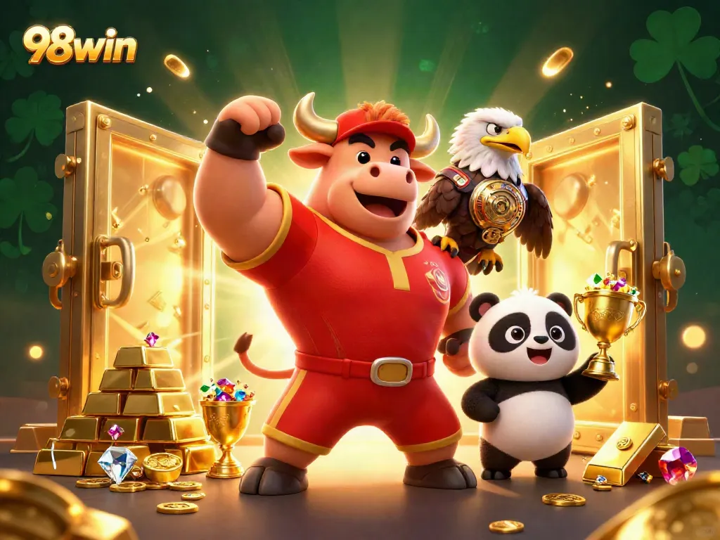 Experience thrilling wins at 98win with vibrant characters celebrating victory in a lively casino atmosphere.