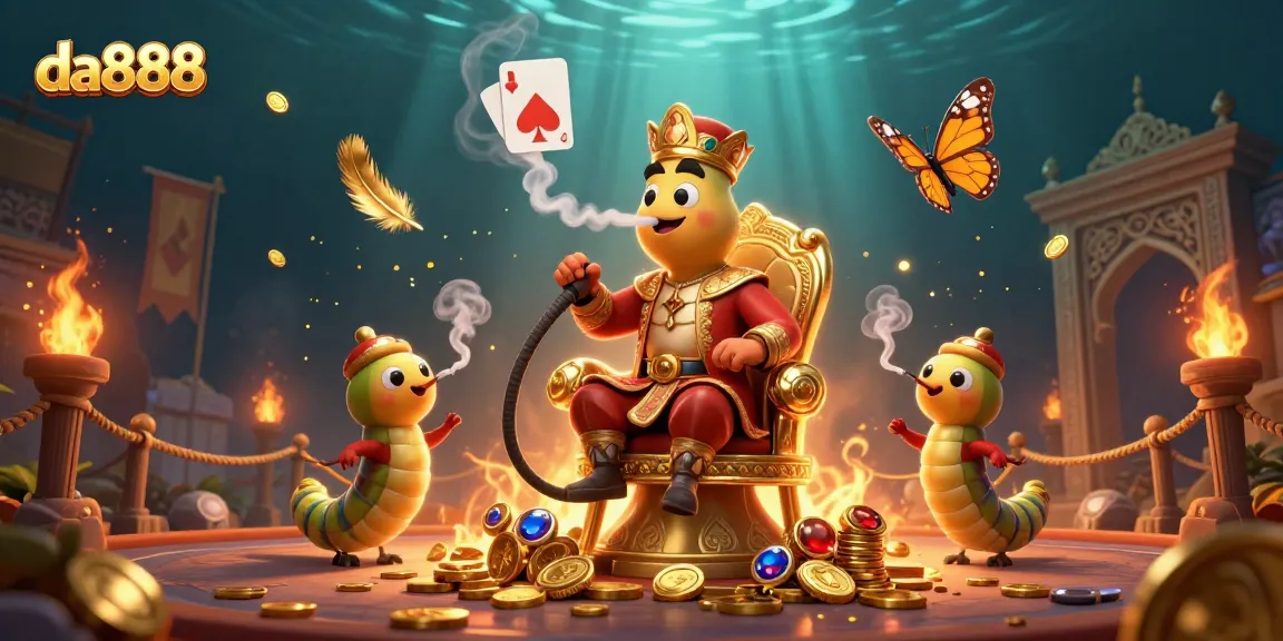 Engage in thrilling gaming at da888, with a vibrant 3D illustration of casino elements and characters.