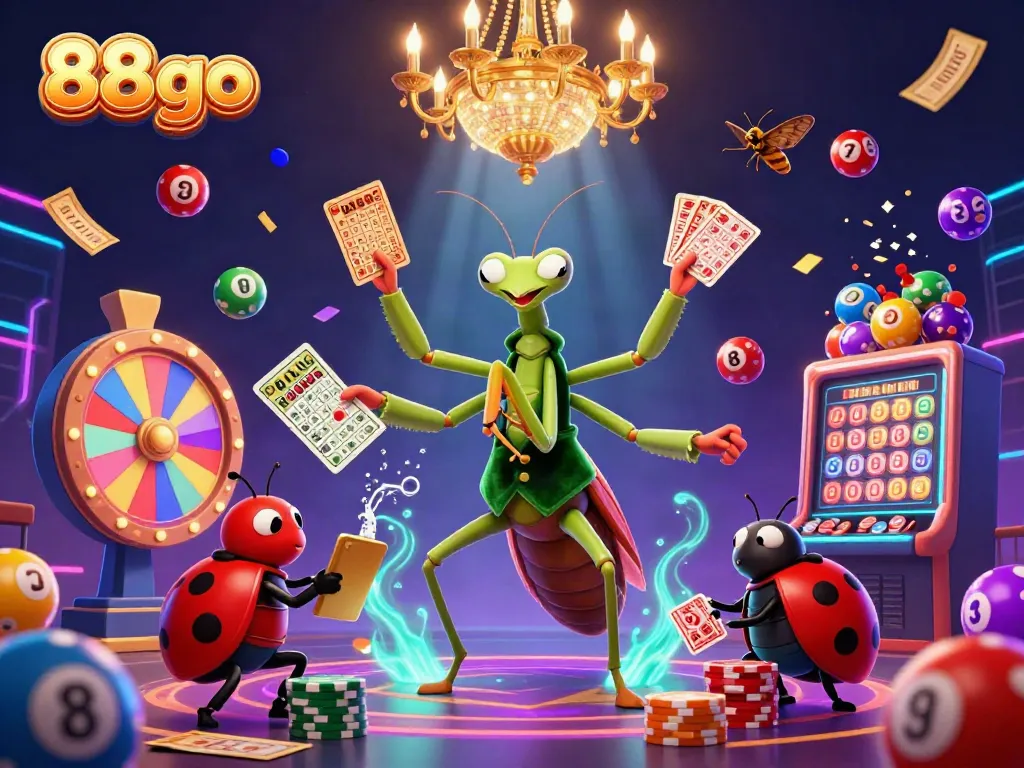 Experience the thrilling moments at 88go with a vibrant casino scene featuring unique characters and lively game elements.