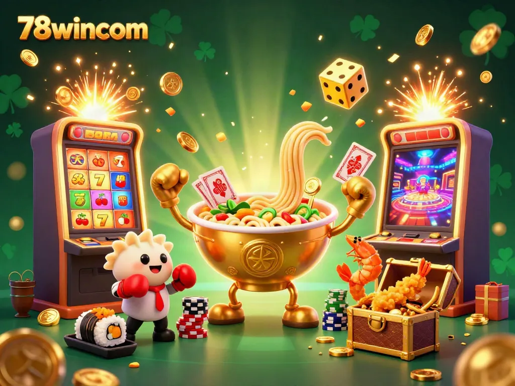 Experience winning thrills with 78wincom's dynamic casino scene featuring magical characters and jackpot excitement.