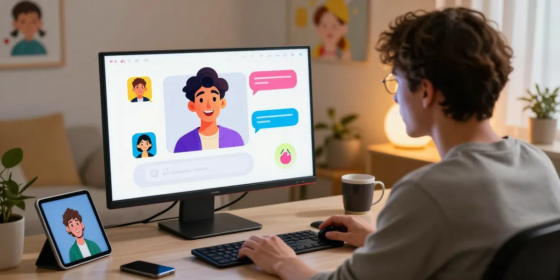 Engaging chat experience with a Crushon IA virtual character in a modern home office.