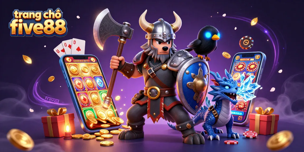 Engage with exciting games at trang chủ five88, featuring a Viking wolf warrior and dragon.