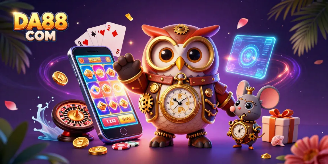 Experience thrilling action at DA88 COM with vibrant casino scenes featuring colorful slot games and rich steampunk elements.