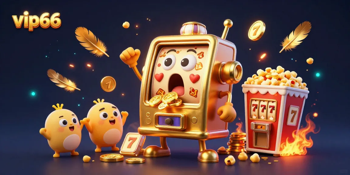 Experience the excitement of vip66 as the golden slot machine hits the jackpot, surrounded by cheering machines and golden coins.