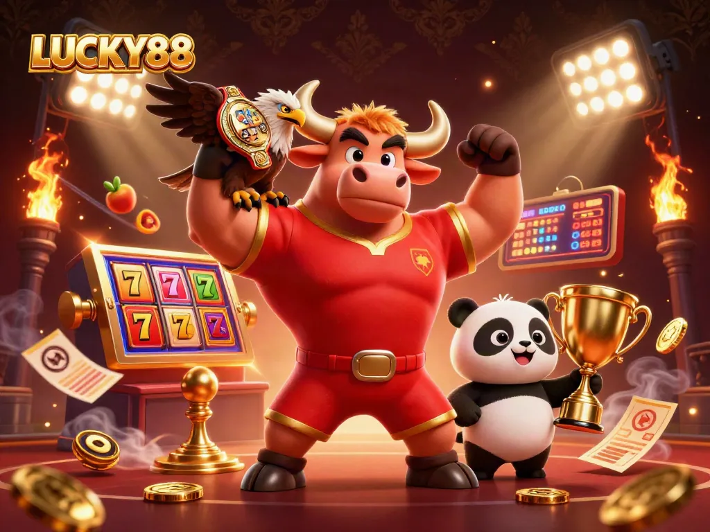 Engage with LUCKY88's thrilling slot adventures featuring fun characters and exciting casino elements.