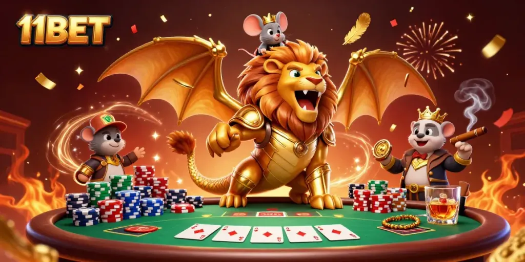 Experience the thrill of winning at 11BET with this vibrant 3D casino illustration showcasing dynamic poker elements.