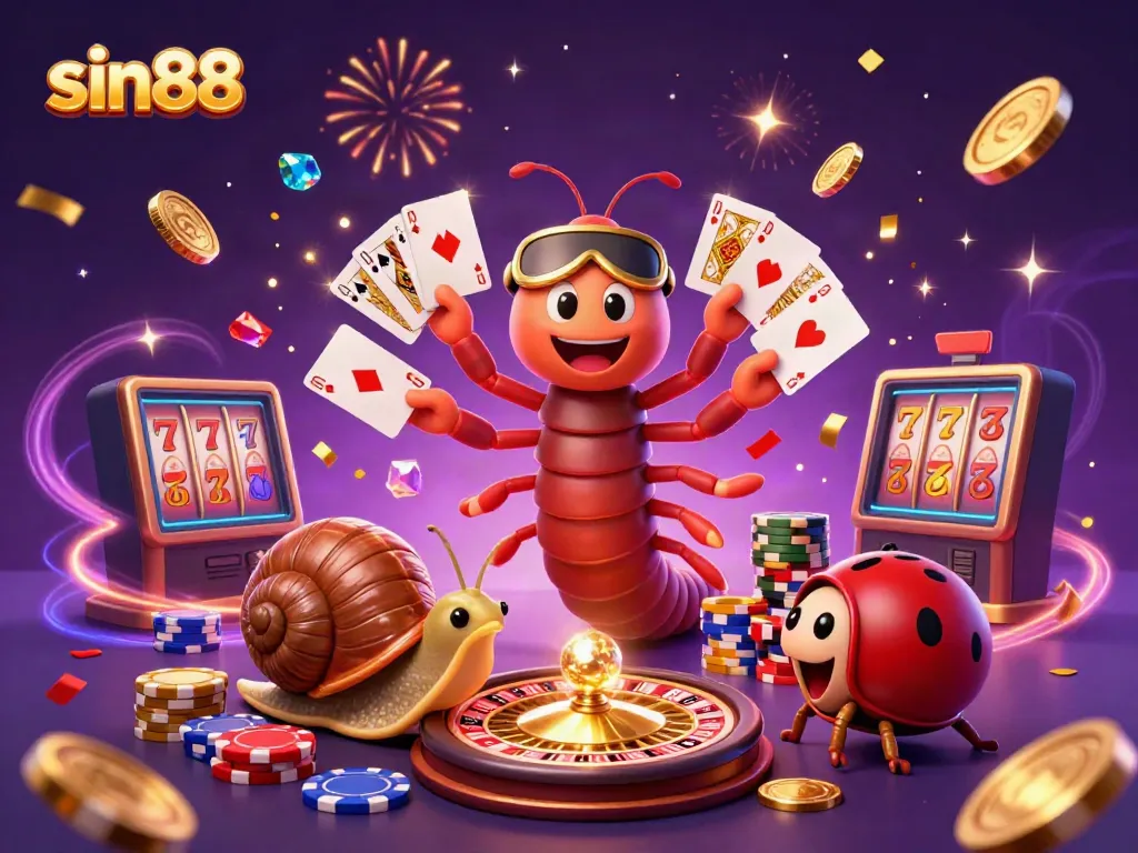 Savour the excitement as sin88's millipede dealer showcases splendid cards in a vibrant casino scene.