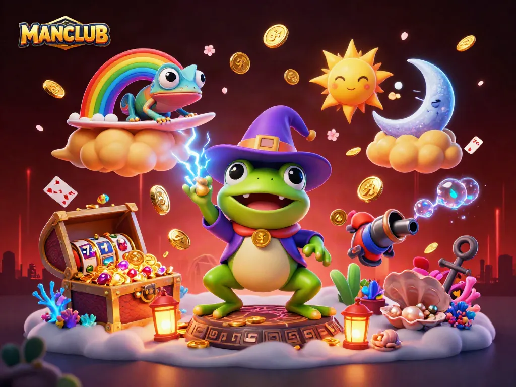 Try your luck with MANCLUB and win big amidst a dazzling storm of golden coins and vibrant gambling elements!