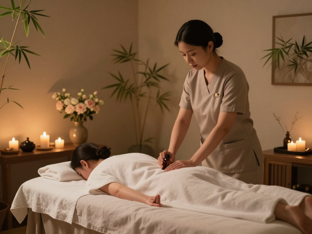 Relaxing 양주출장안마 setting with soothing massage therapy room ambiance.