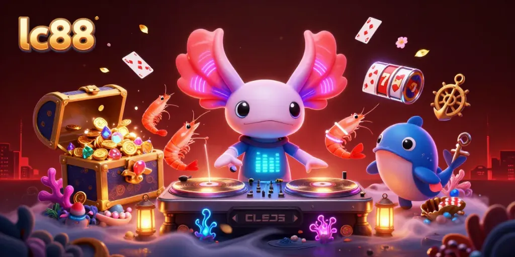 Engage in thrilling games at lc88 with vibrant visuals of underwater casino elements and energetic characters.