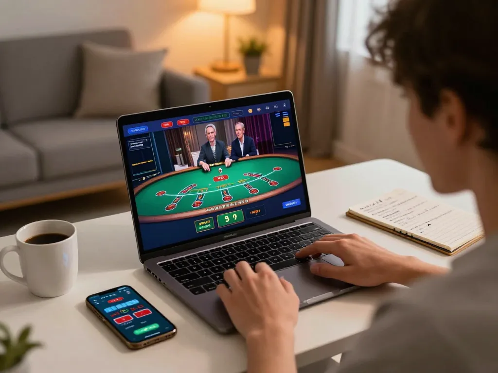 rokok88 player embracing online blackjack strategy in a cozy home setup