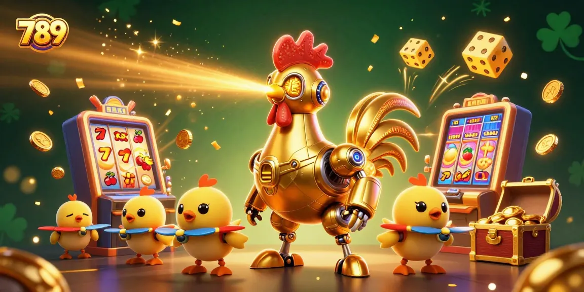 Experience the thrill of 789 slot games with our captivating golden rooster robot and dynamic casino elements.