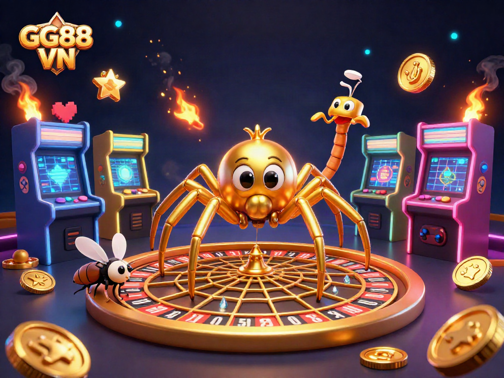 Betting on GG88 VN's exciting roulett wheel in a dynamic and colorful 3D casino scene.
