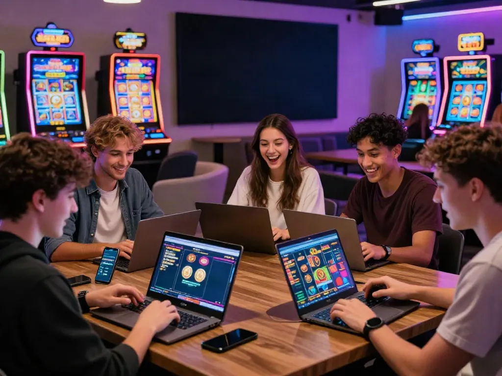 Engaged players at Streek Crypto Casino Canada enjoying gaming with vibrant digital displays.