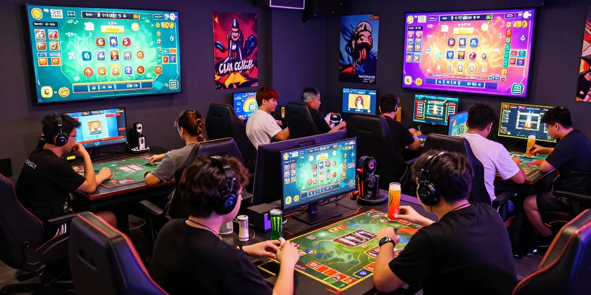 A dynamic gaming environment capturing players enjoying rikvip online card games with colorful screens and engaging atmosphere.