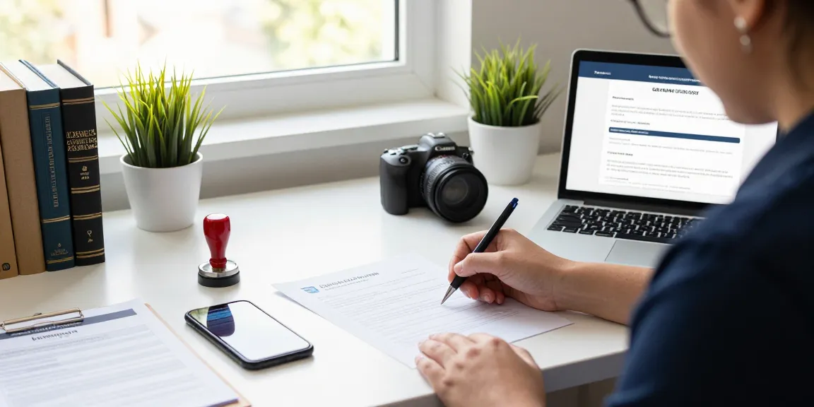 Brampton notary public reviewing legal documents with a professional setup, ensuring fast and reliable notarization services.