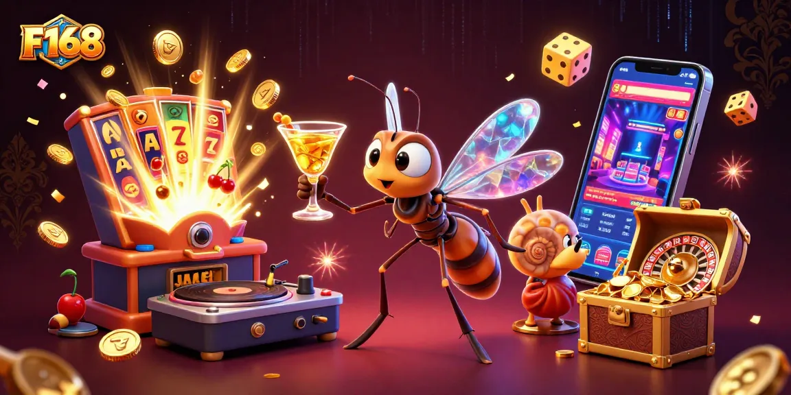 Experience the excitement of F168 gaming with vibrant 3D characters, dazzling casino symbols, and dynamic action.