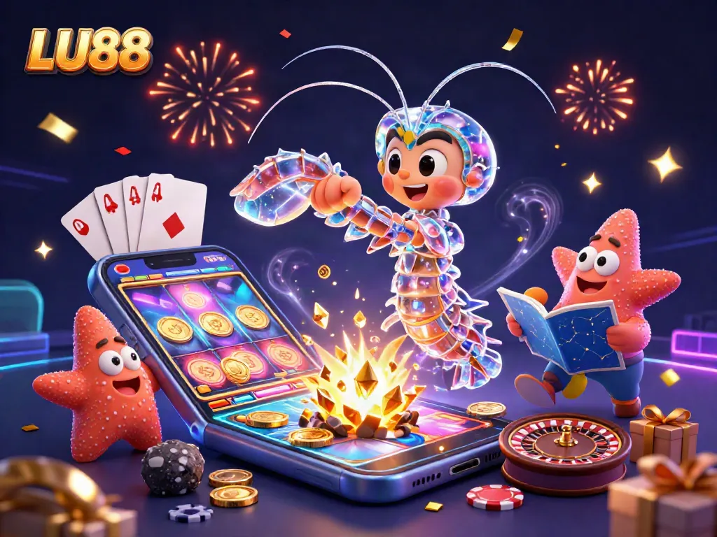 LU88 engages players with a vibrant cosmic slot game featuring golden coins and dynamic characters.