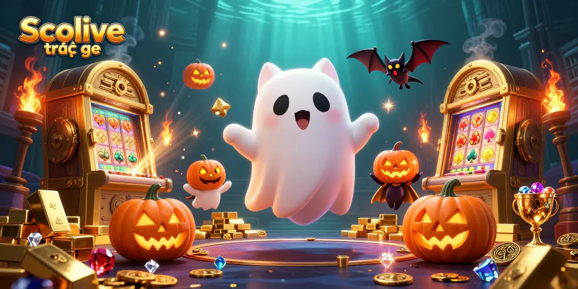 Experience Socolive trực tiếp in a magical casino scene with a ghost cat and glowing treasures.
