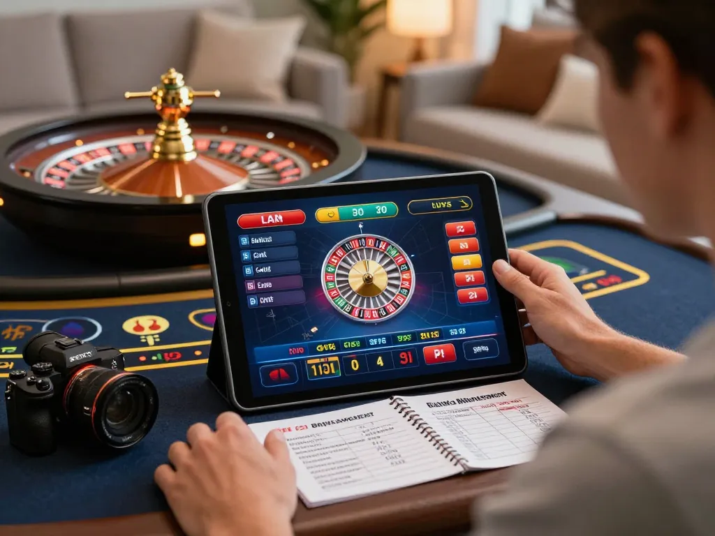 Engaging with nhà cái max88 online casino on a tablet, showcasing live dealer games and strategic gameplay notes.