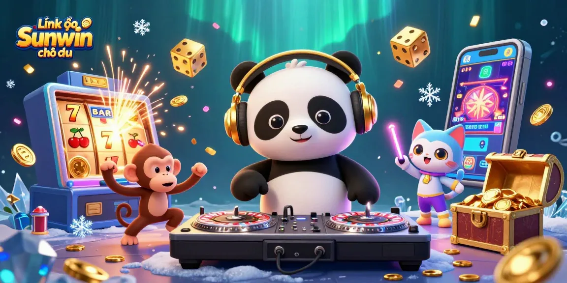 Engage with Link vào Sunwin chính thức featuring a vibrant 3D casino scene full of action and game elements.