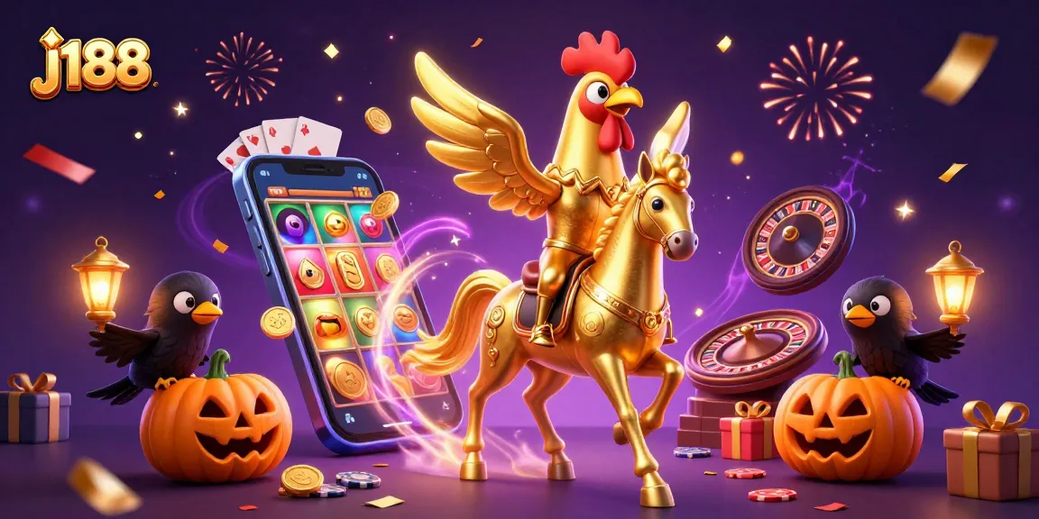 Experience thrilling gameplay at j188 with a golden rooster in a vibrant casino setting.