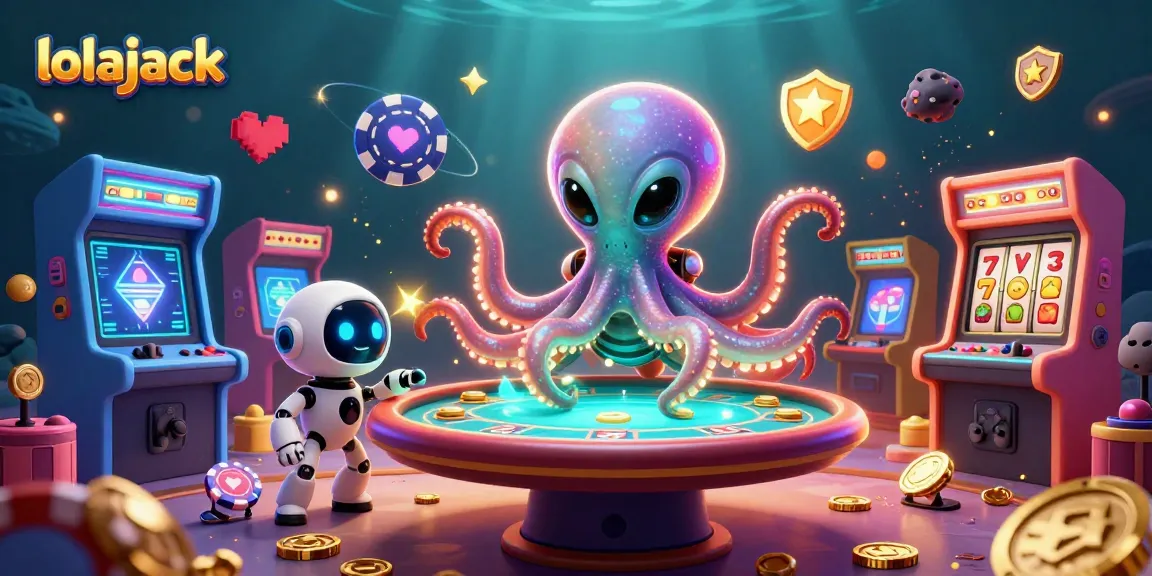 Watch the lolajack alien octopus dealing cards and chips at a colorful poker table