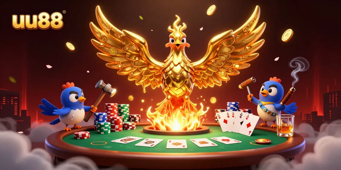 Engage in thrilling gaming at uu88 with a molten golden phoenix and dynamic poker scene.