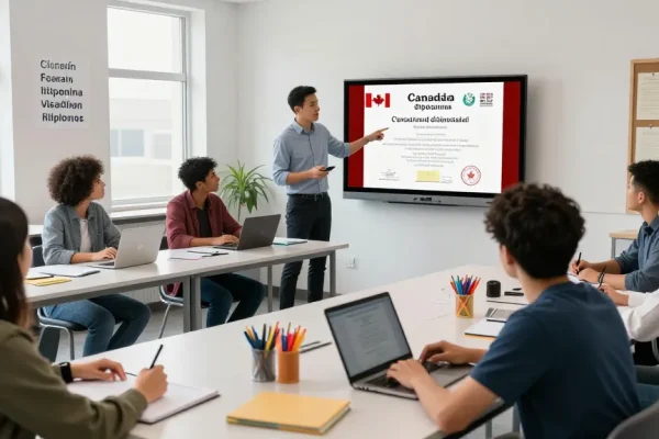Students exploring custom Canadian diplomas during an interactive classroom session, highlighting design and educational value.