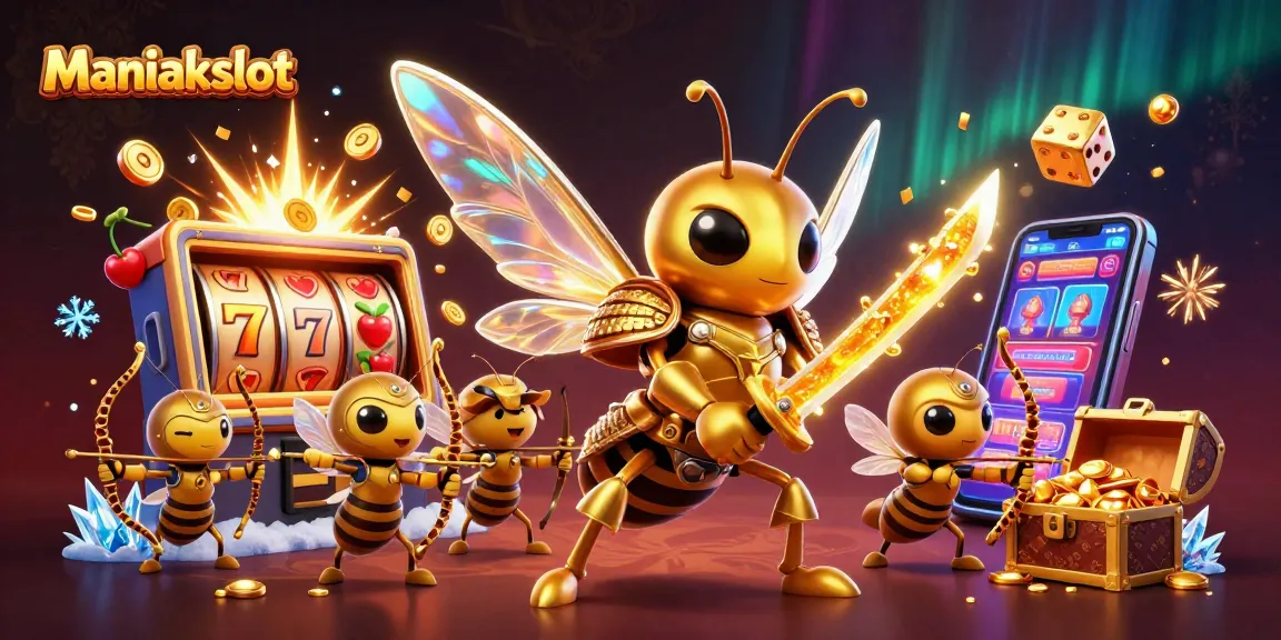 Experience the excitement of Maniakslot with adventurous hornet samurai amidst a vibrant casino scene.