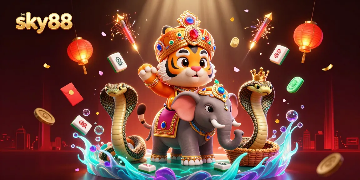 Experience the thrill of gaming with link sky88 in a vibrant 3D casino scene filled with action and luck.