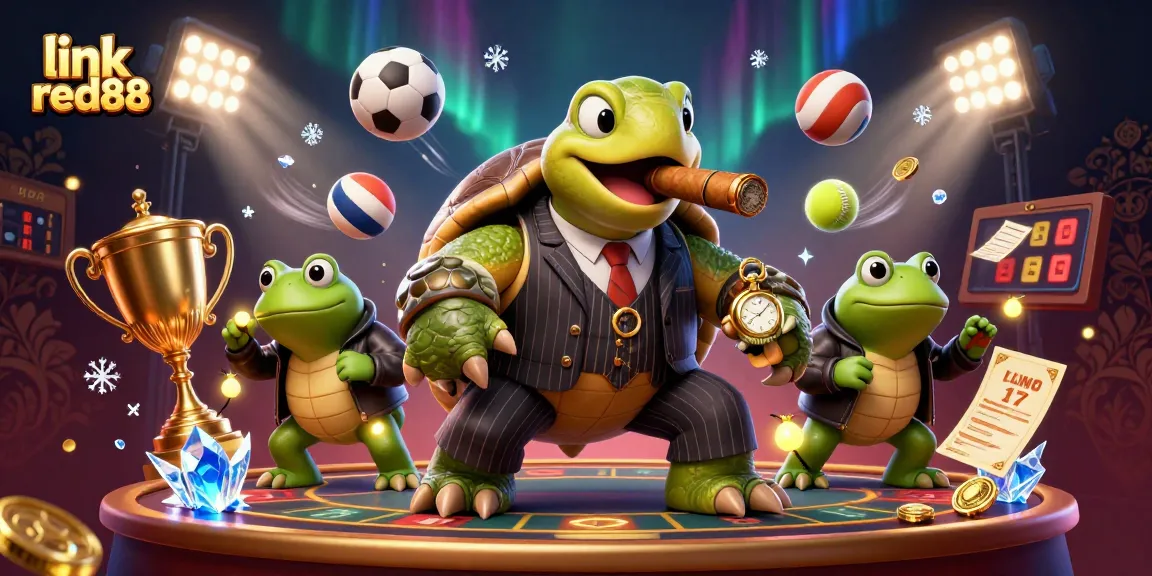 Experience the excitement of link red88 with a massive turtle mobster in a vibrant casino scene while betting on sports.